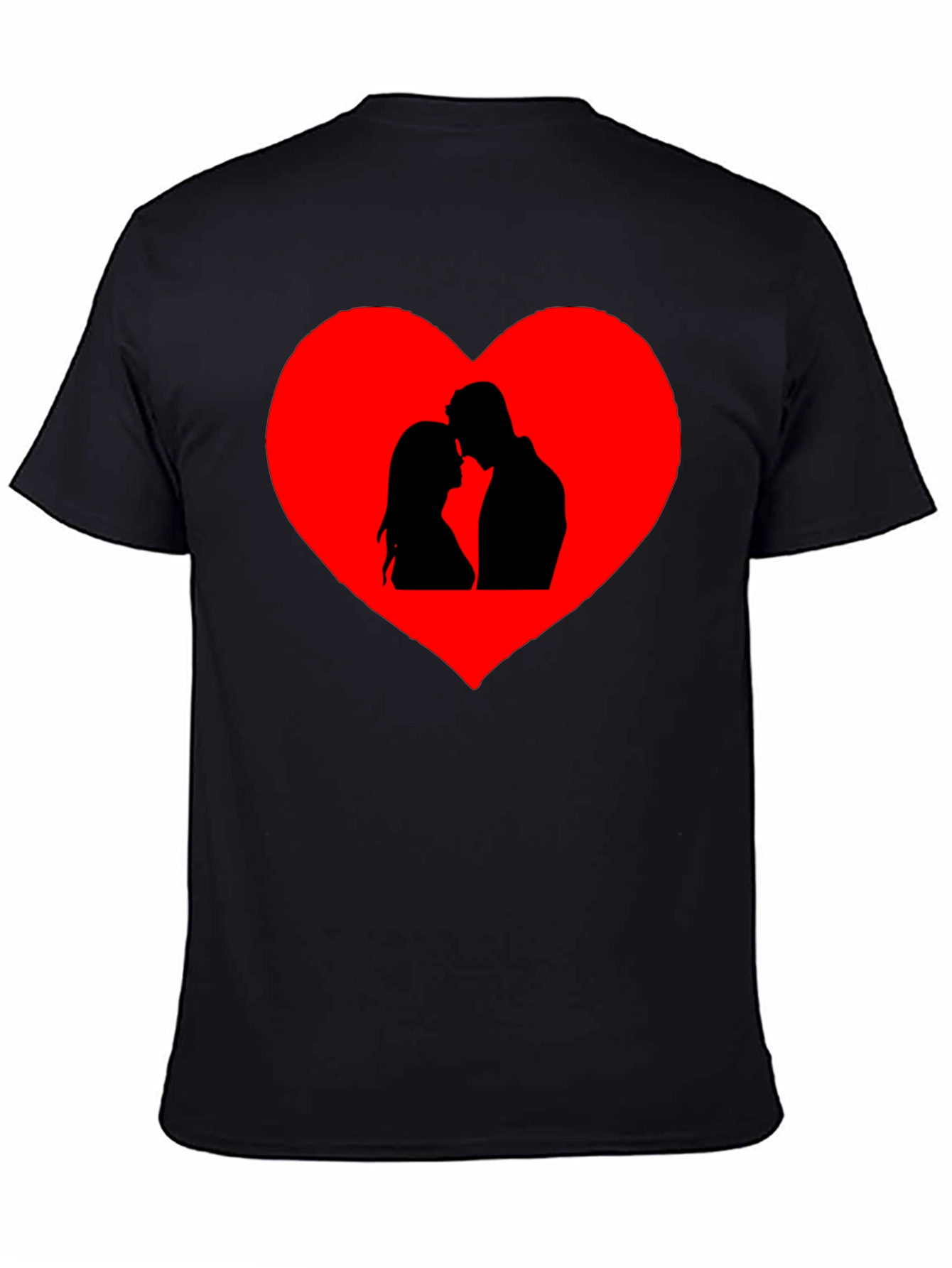 Romantic Couple Heart Graphic Tee - Black Cotton Blend
