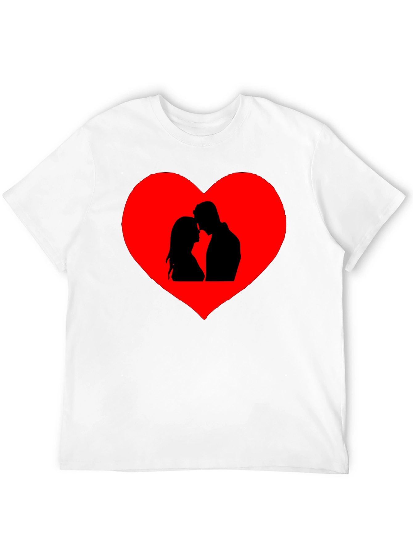 Romantic Couple Heart Graphic Tee - Black Cotton Blend