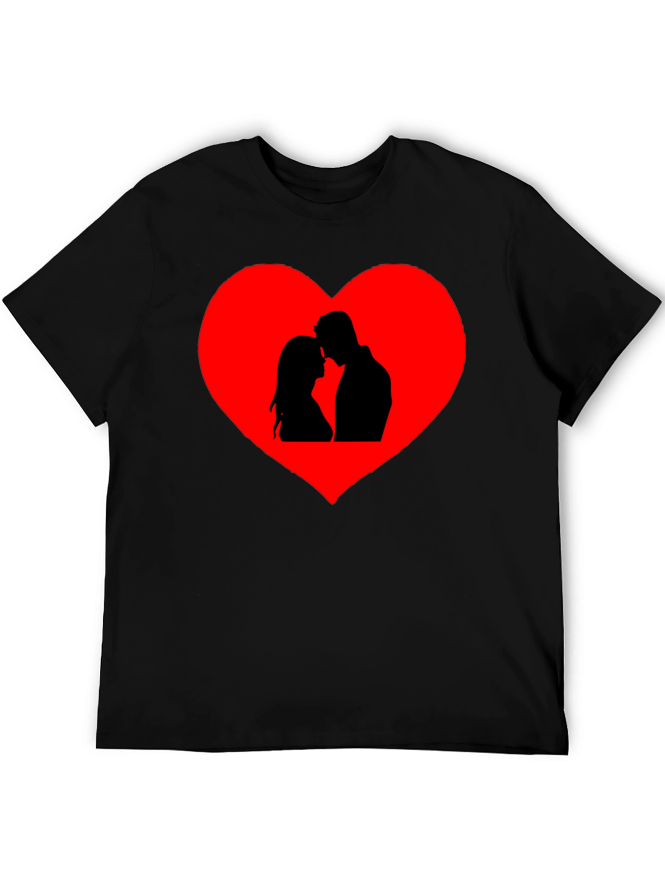 Romantic Couple Heart Graphic Tee - Black Cotton Blend