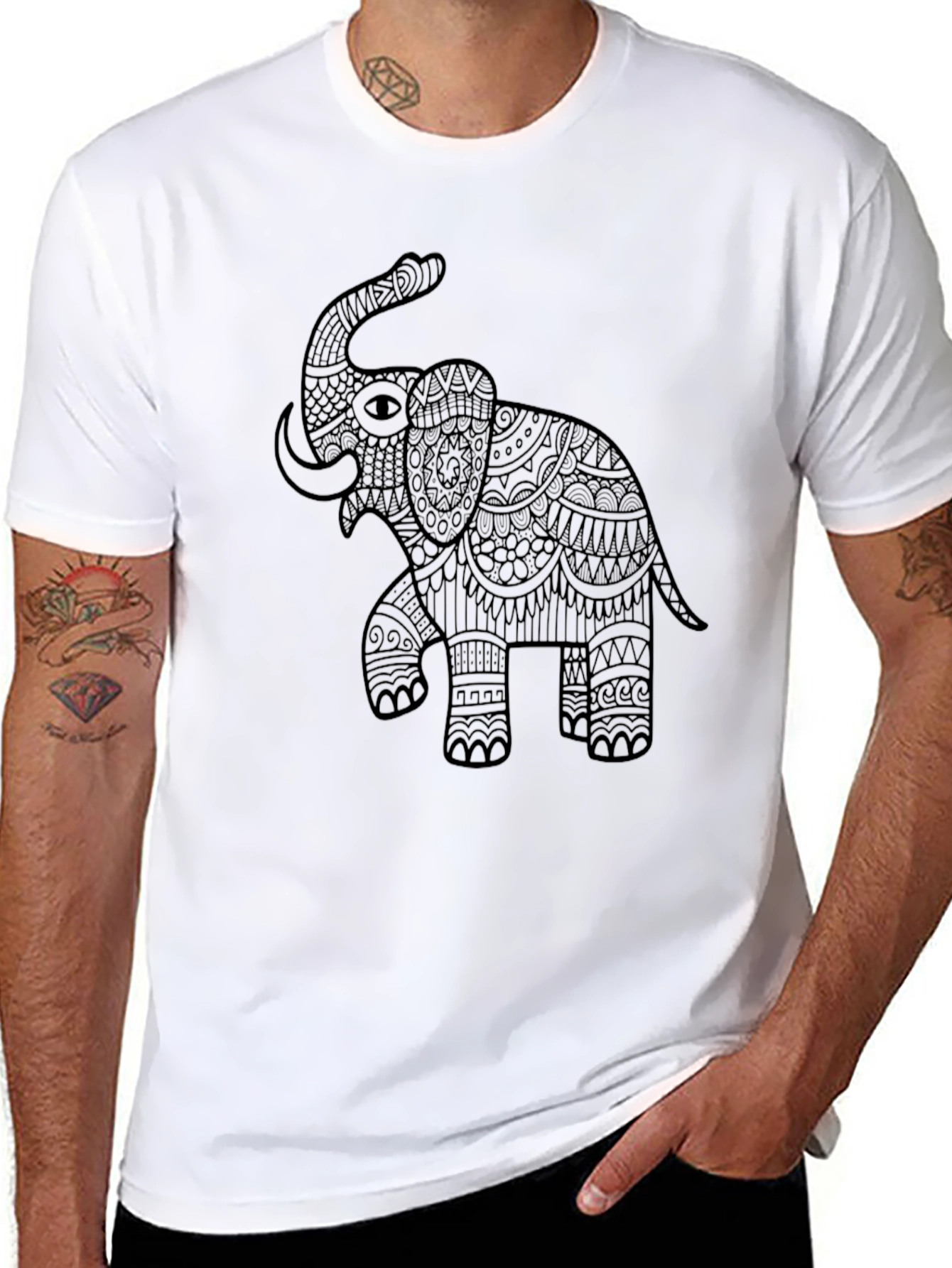 Black Elephant Mandala Graphic Tee