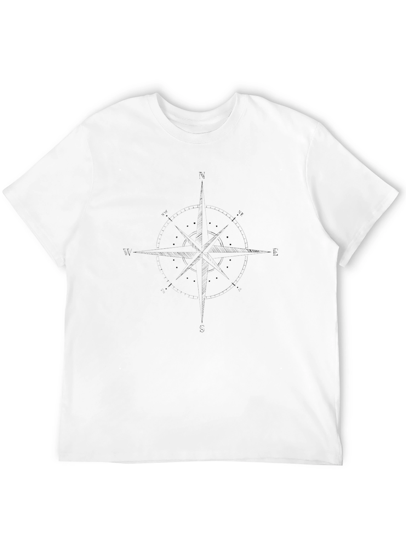 Compass Rose Graphic Tee - Black Cotton Crew Neck