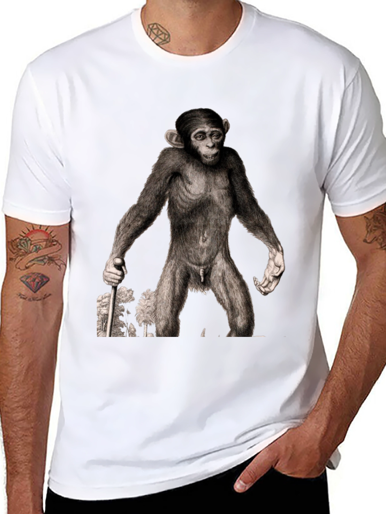Ape Illustration Graphic Tee - Black