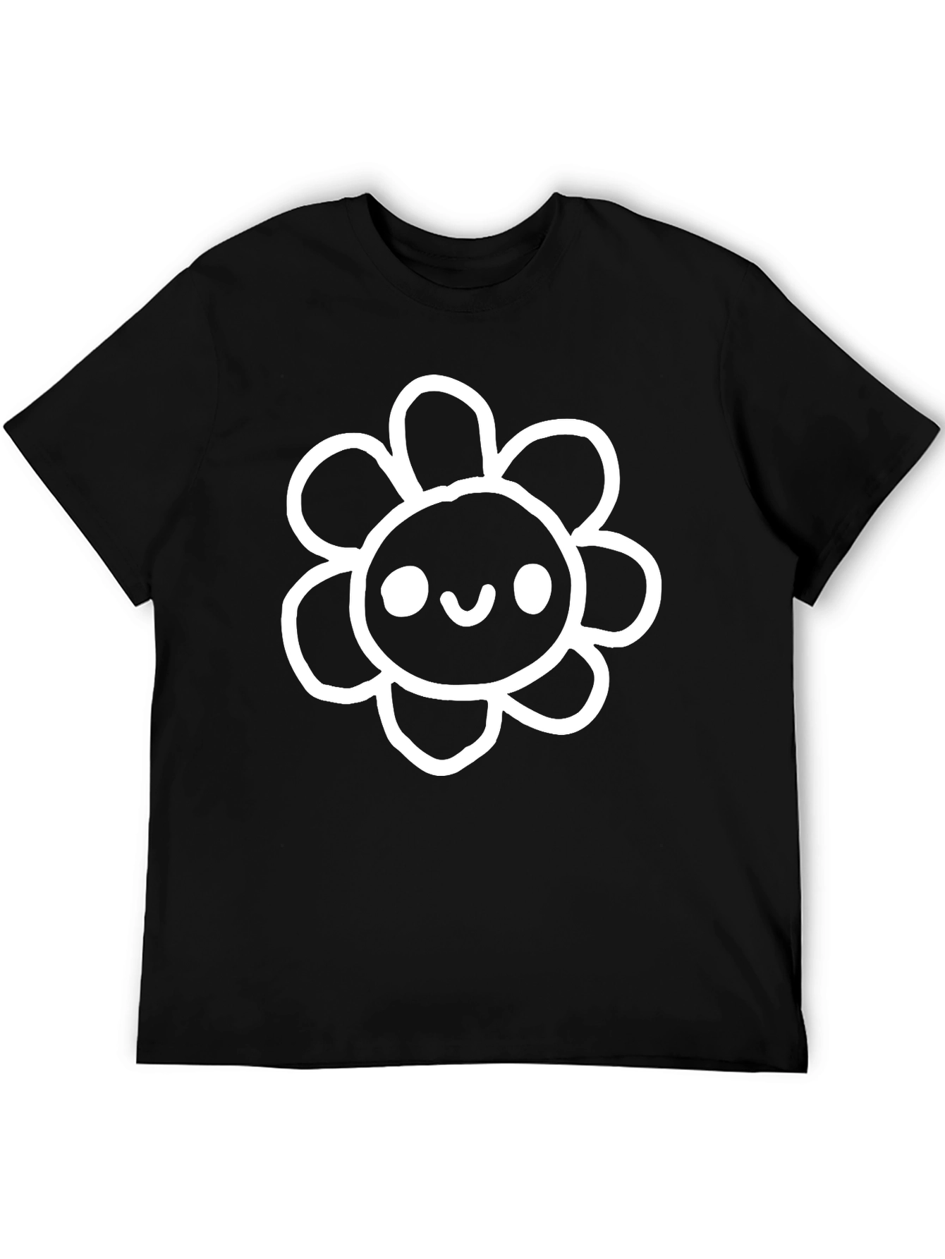 Cute Cartoon Flower Black T-Shirt