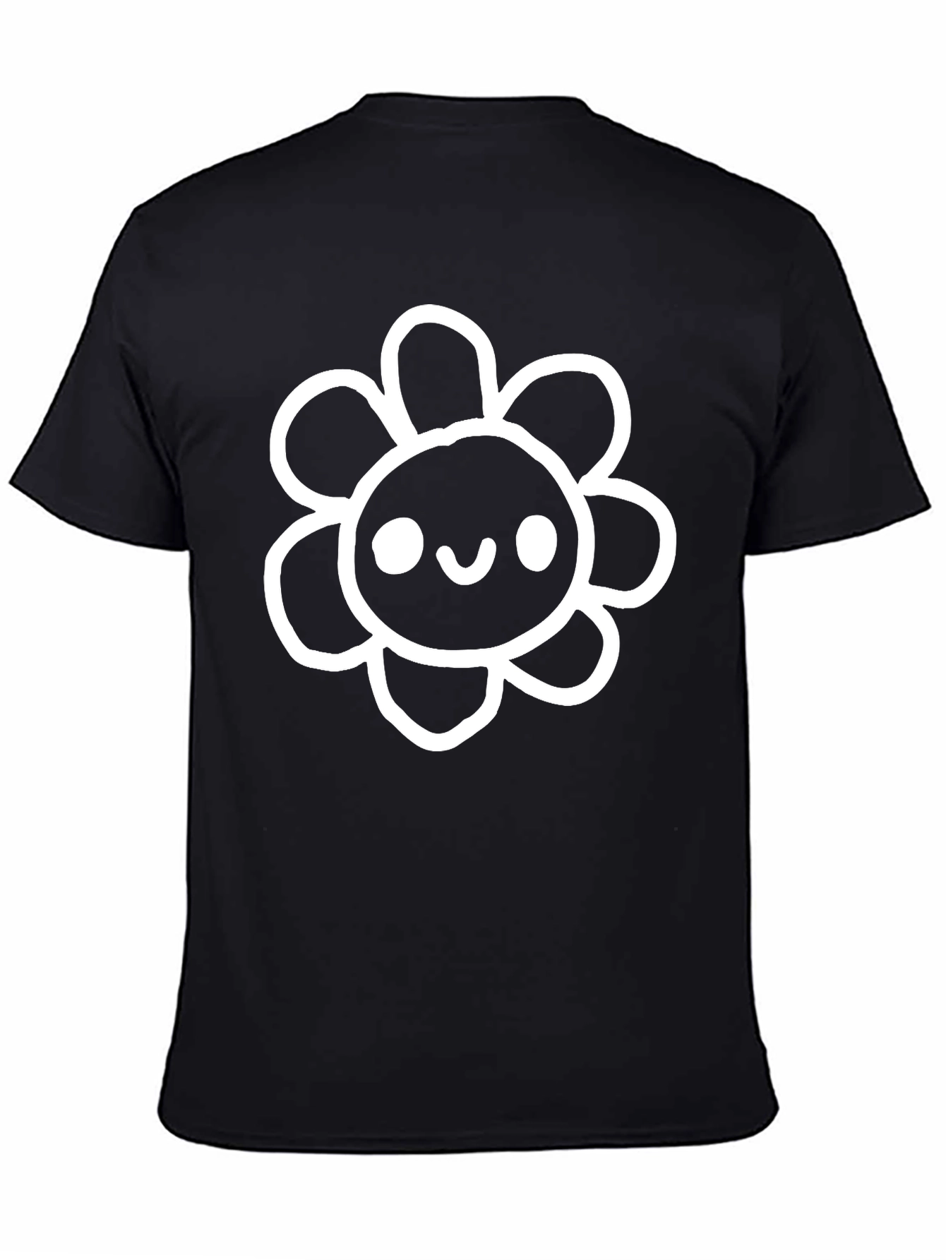 Cute Cartoon Flower Black T-Shirt