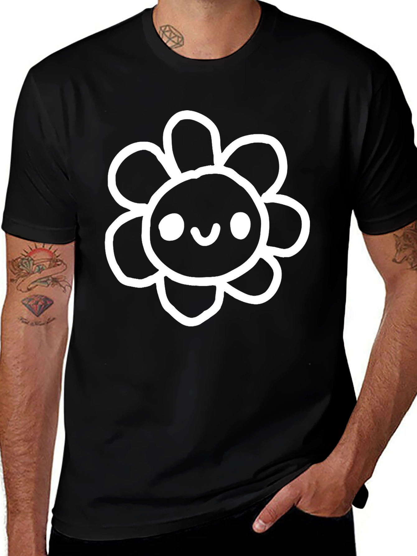 Cute Cartoon Flower Black T-Shirt