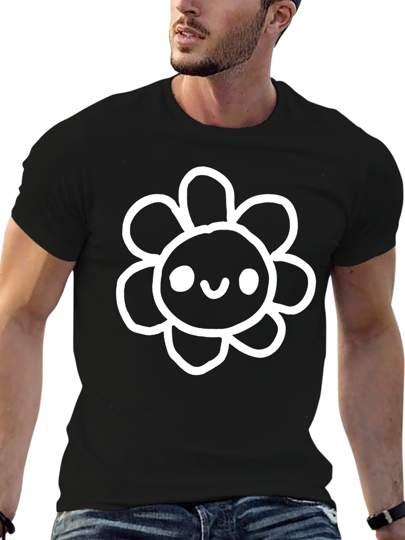 Cute Cartoon Flower Black T-Shirt