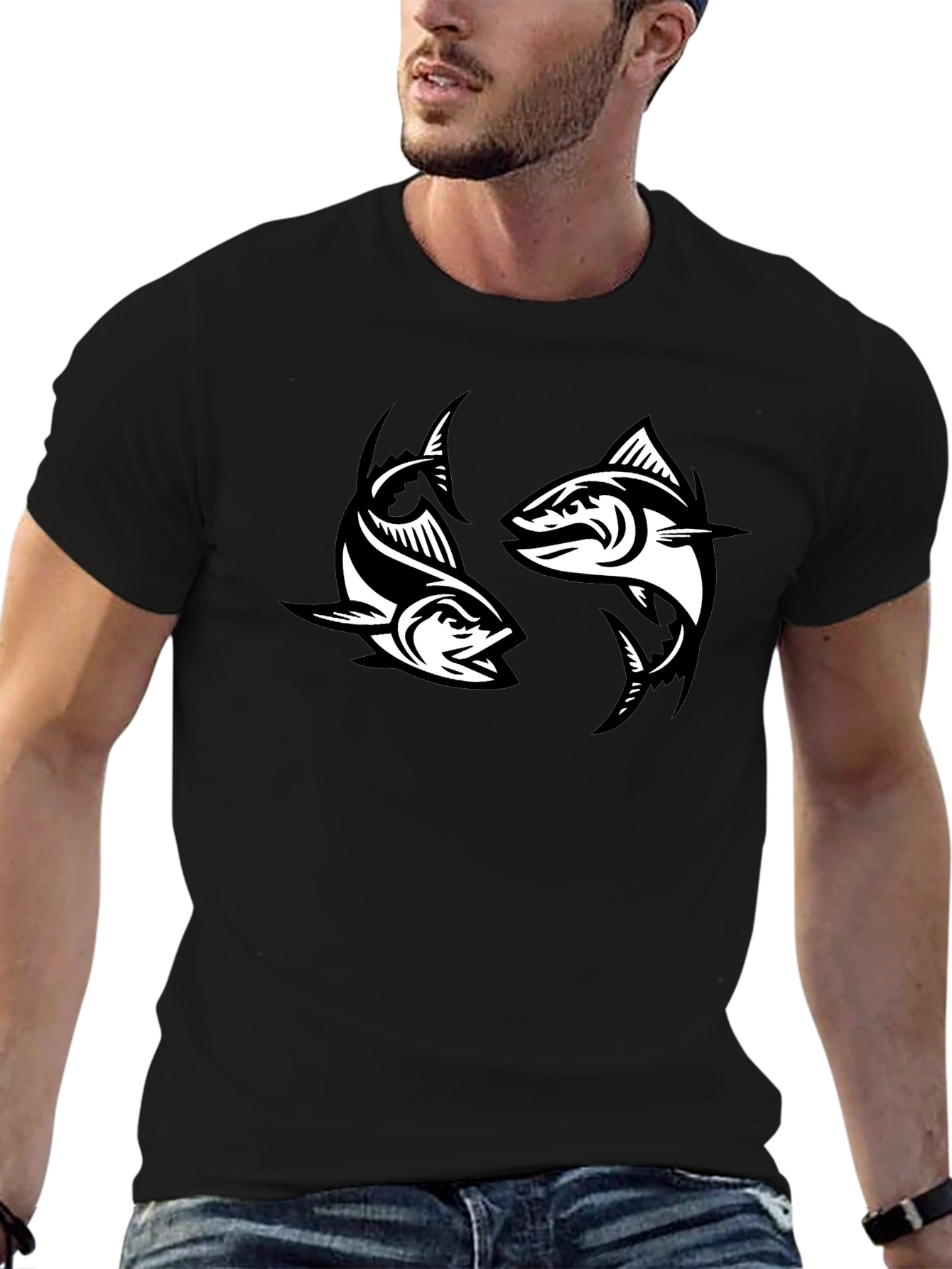 Two Fish Graphic Black T-Shirt