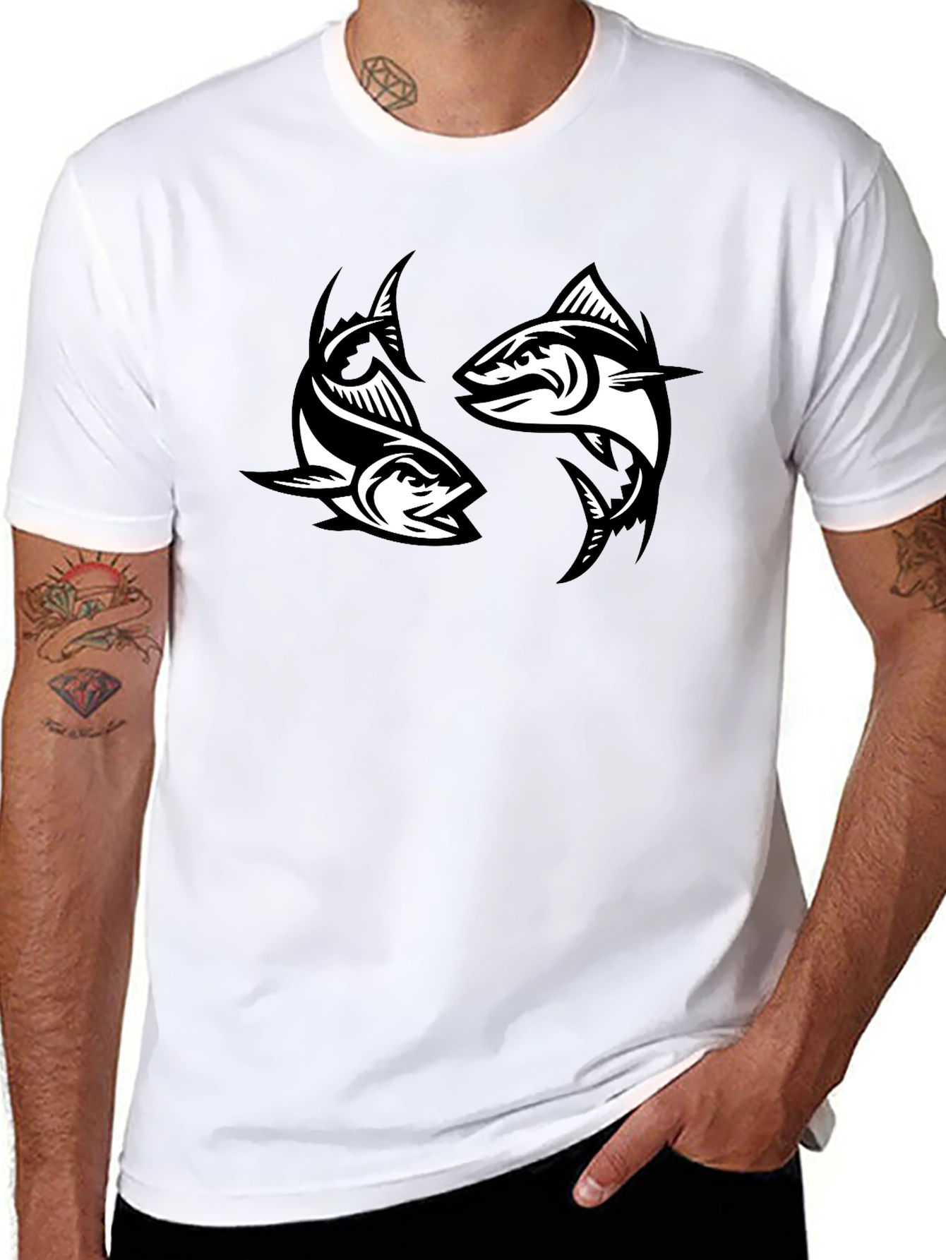 Two Fish Graphic Black T-Shirt