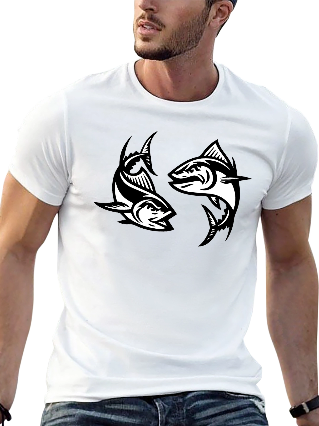 Two Fish Graphic Black T-Shirt