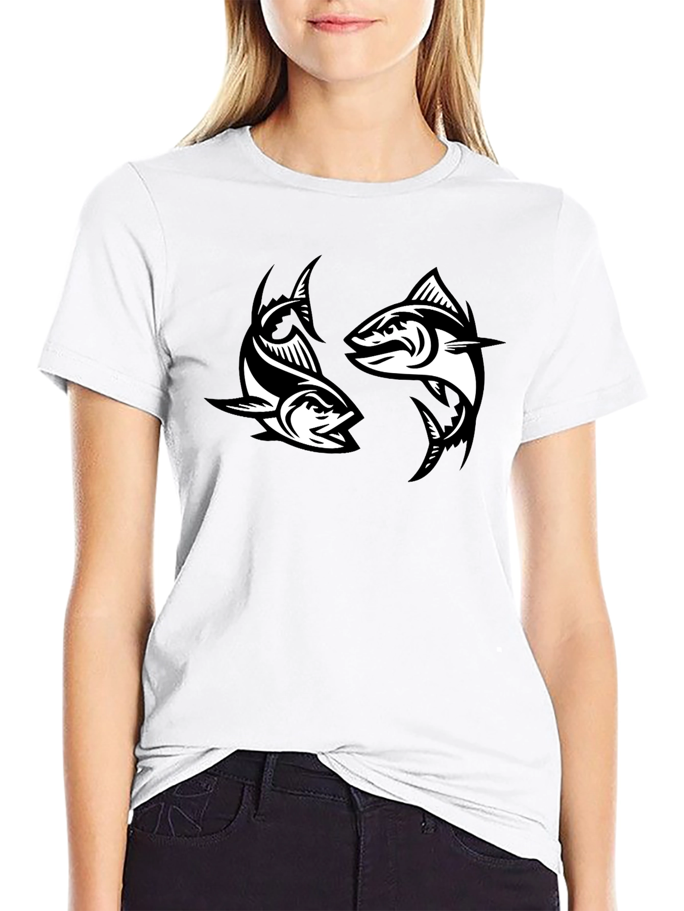 Two Fish Graphic Black T-Shirt