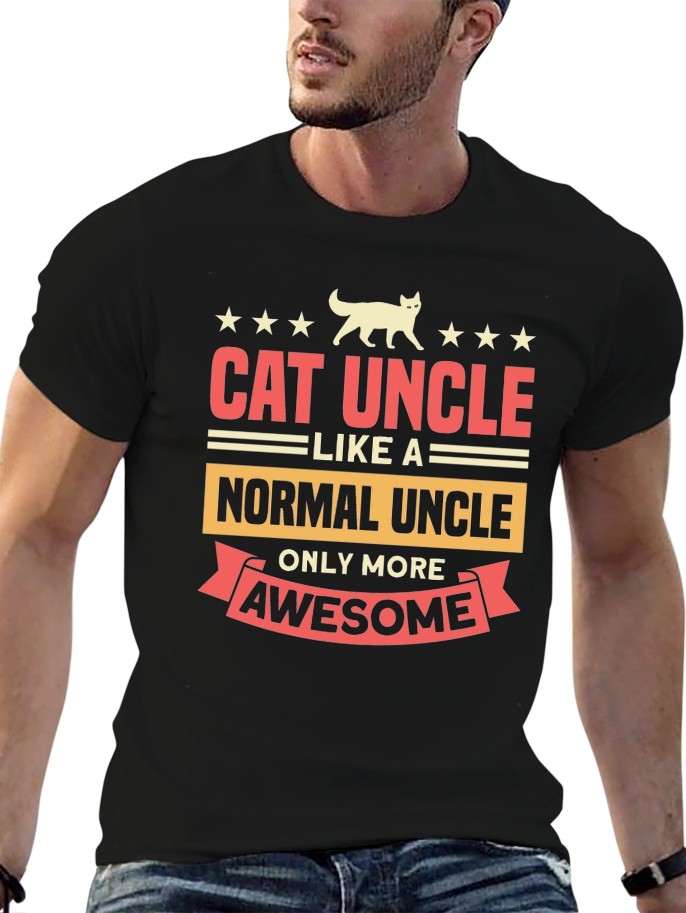 Cat Uncle Awesome Graphic Tee - Black
