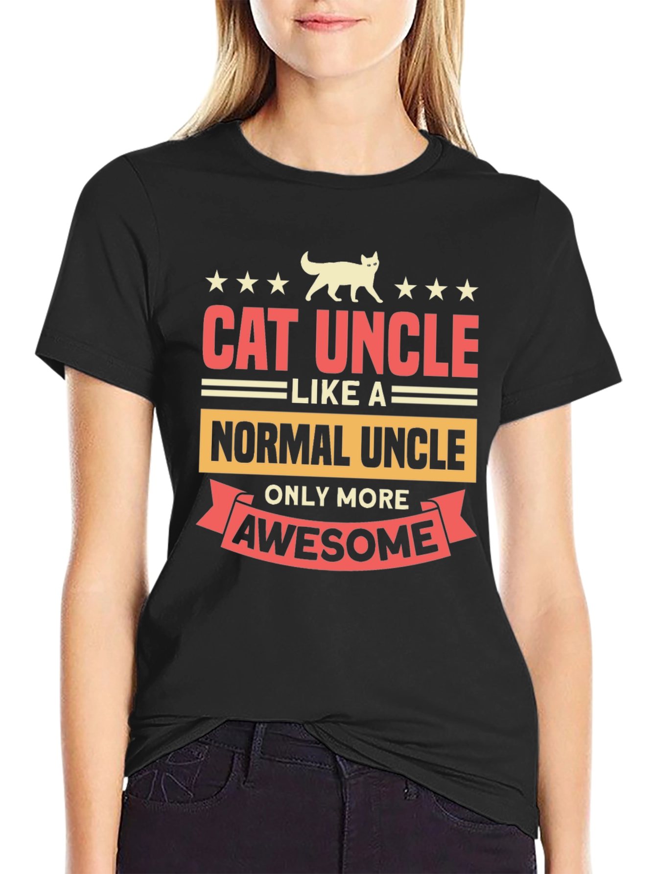 Cat Uncle Awesome Graphic Tee - Black