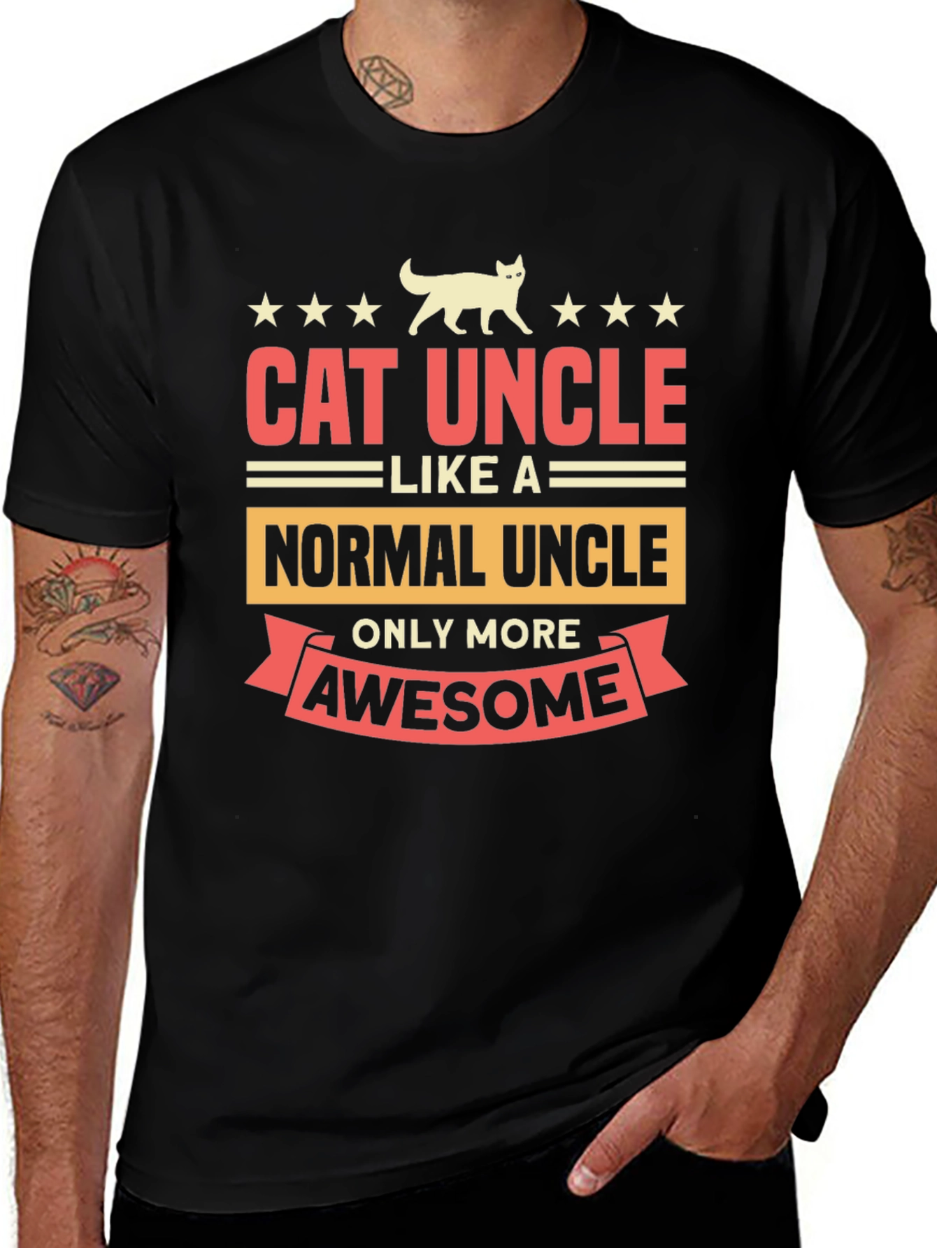 Cat Uncle Awesome Graphic Tee - Black