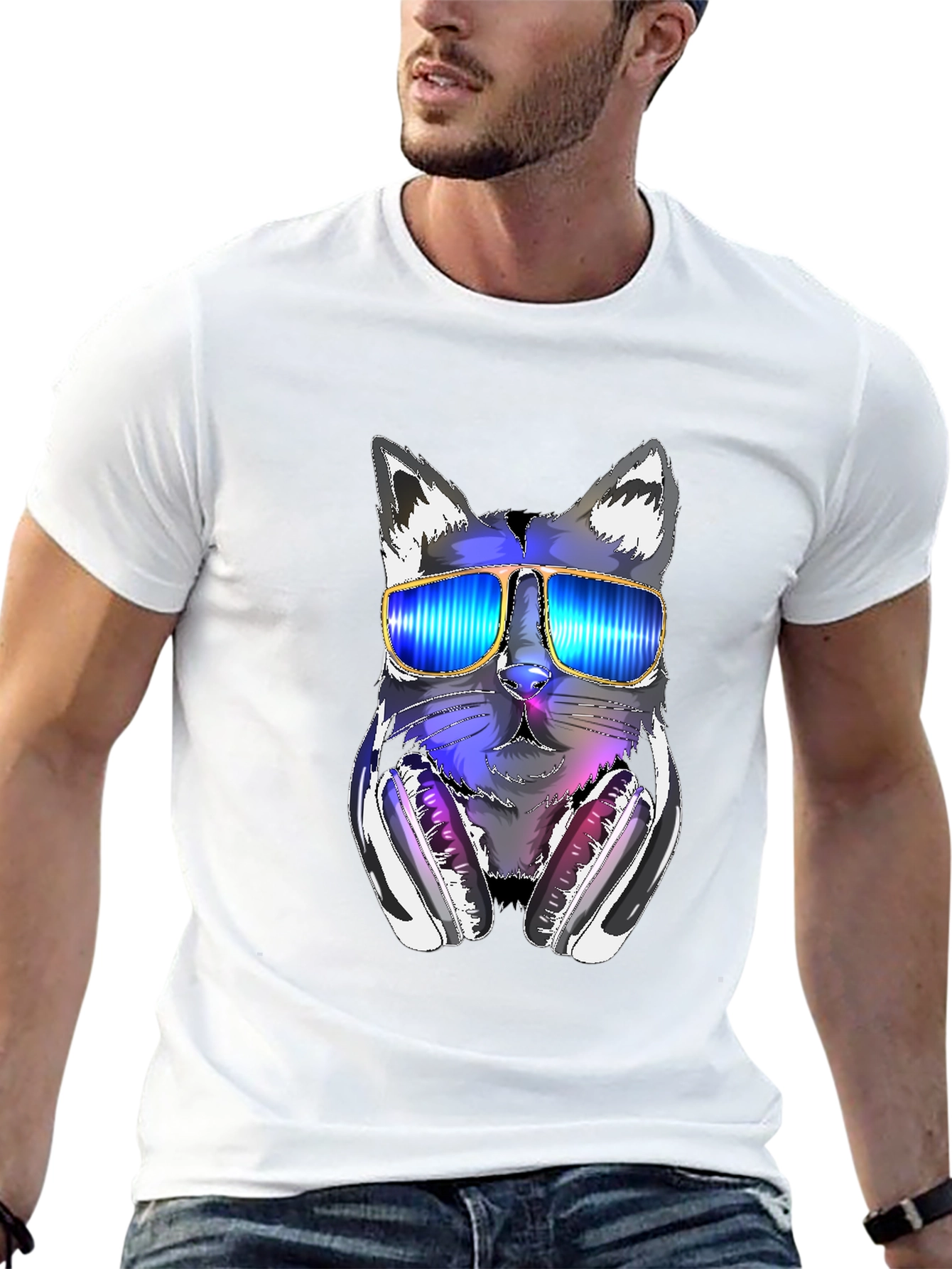 Cool Cat DJ T-Shirt - Funky Graphic Tee
