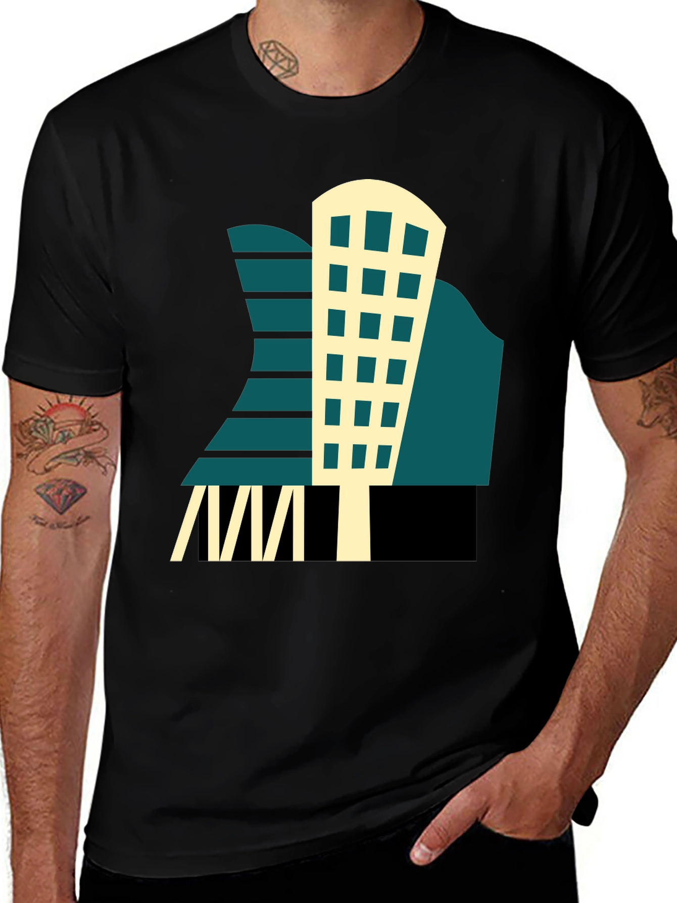 Geometric Building T-Shirt - Modern Graphic Tee