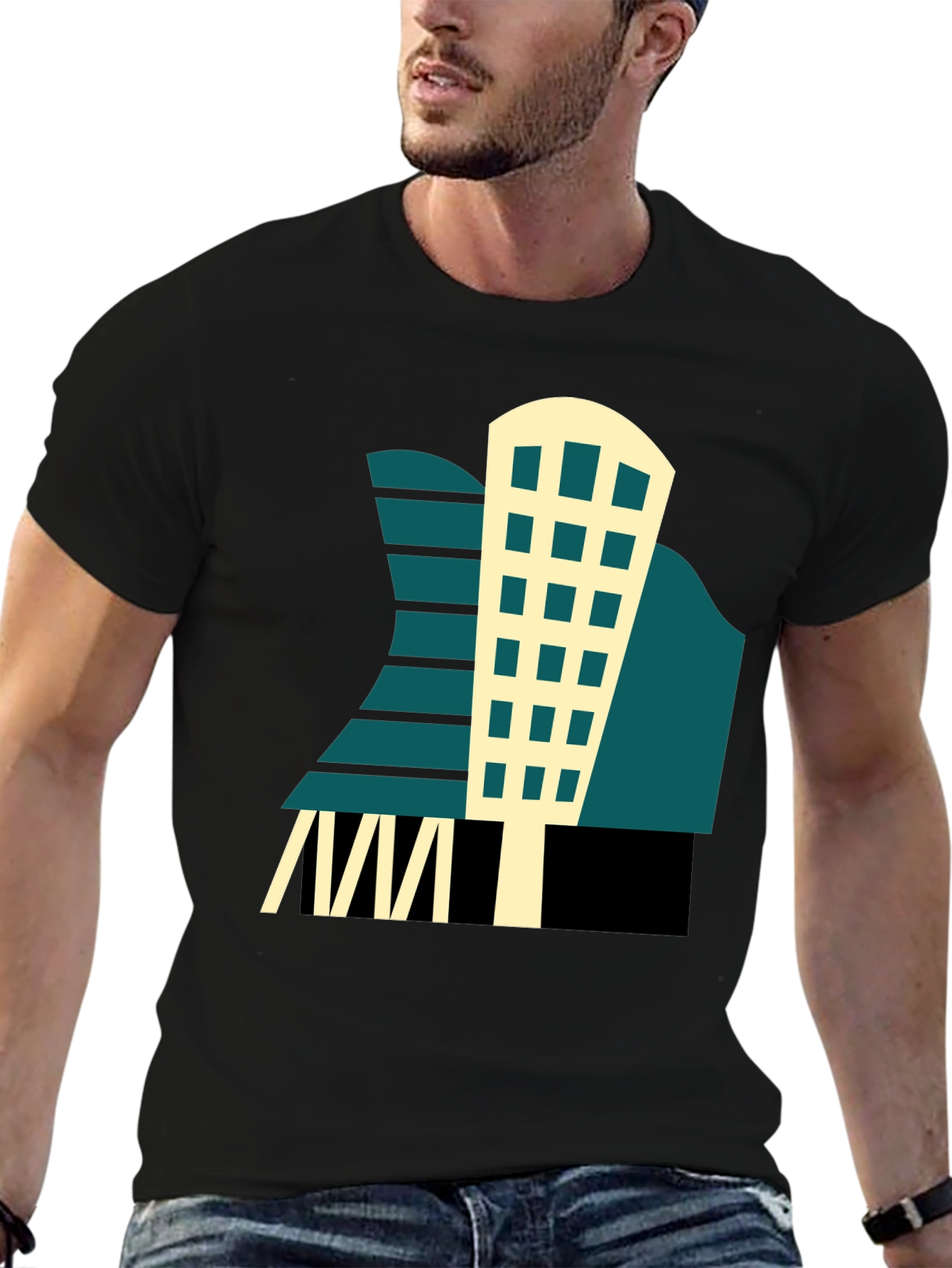 Geometric Building T-Shirt - Modern Graphic Tee