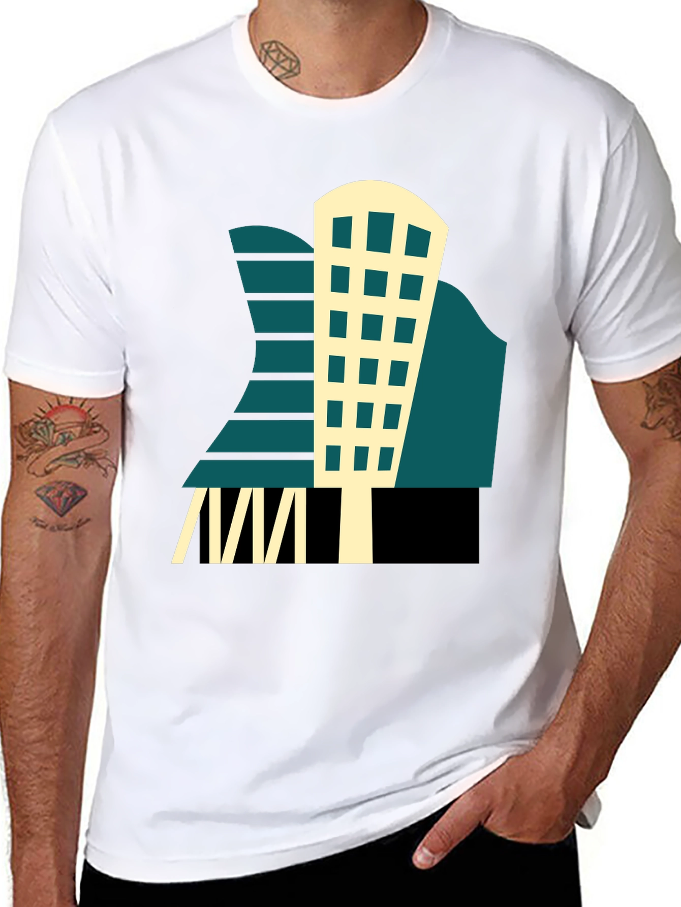 Geometric Building T-Shirt - Modern Graphic Tee