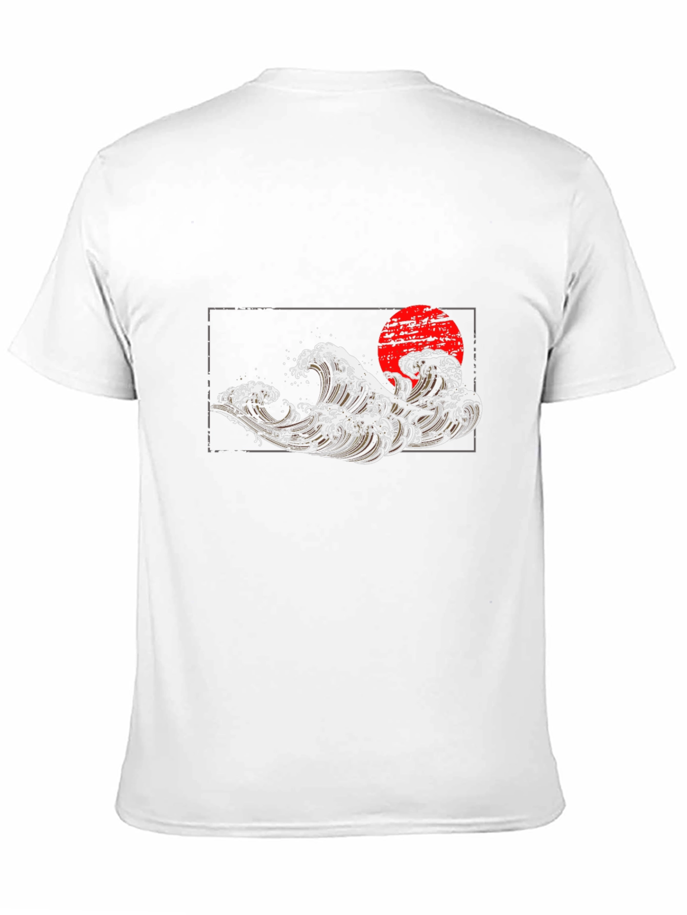 Black T-Shirt with Wave and Sun Graphic