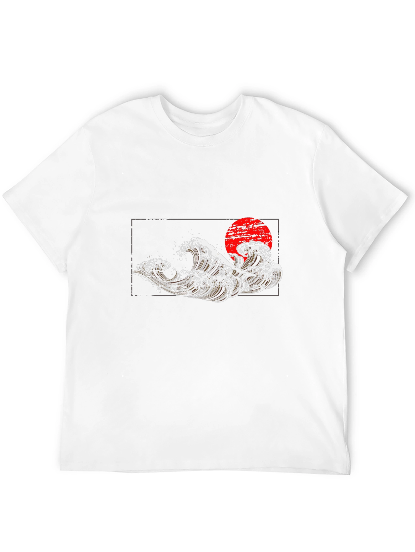 Black T-Shirt with Wave and Sun Graphic