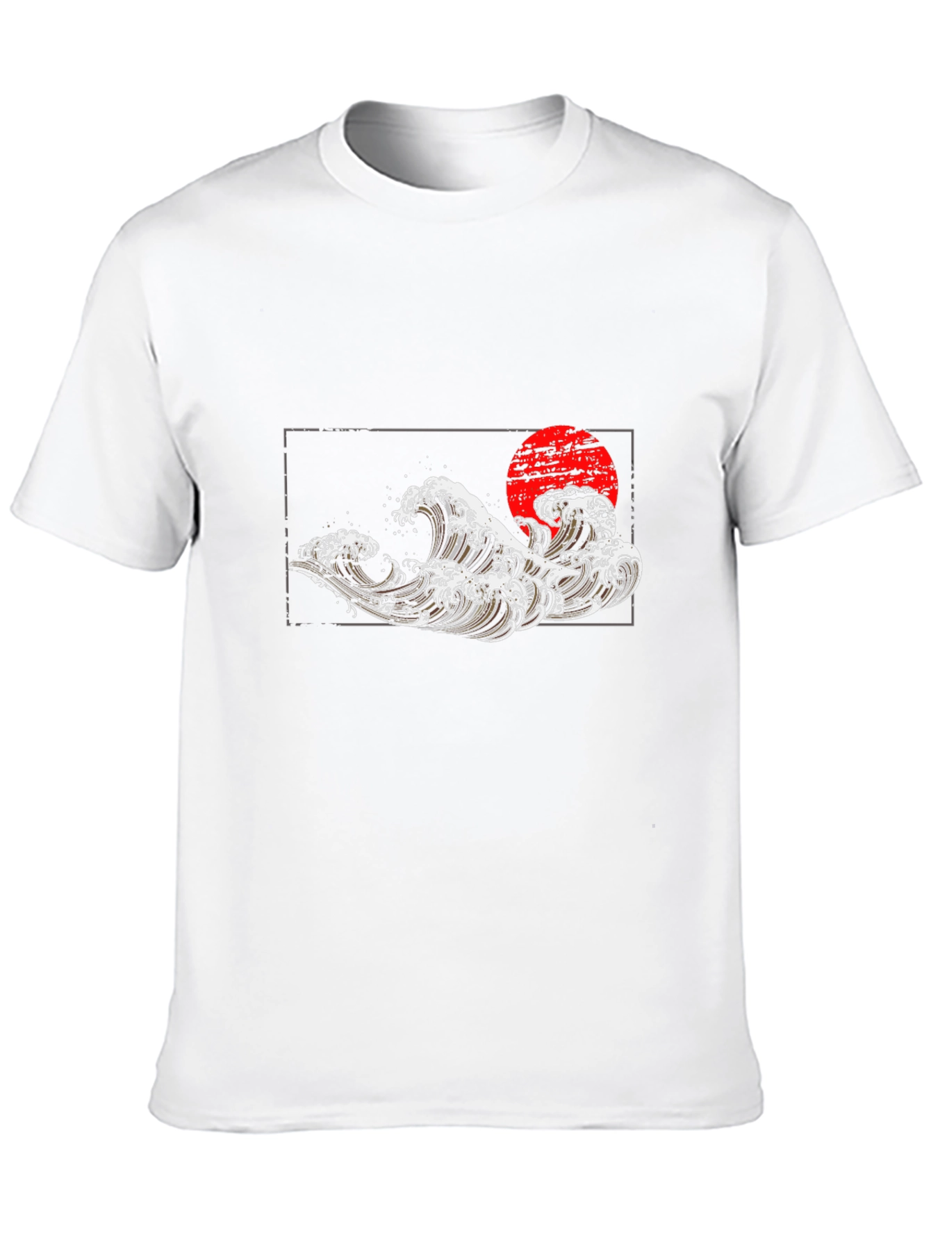 Black T-Shirt with Wave and Sun Graphic