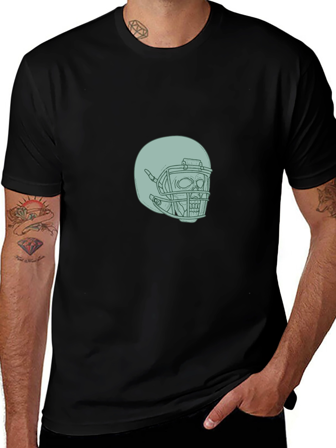 Skull Football Helmet Graphic Tee - Black