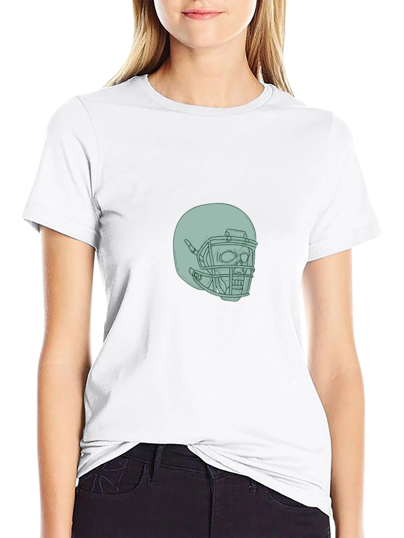 Skull Football Helmet Graphic Tee - Black