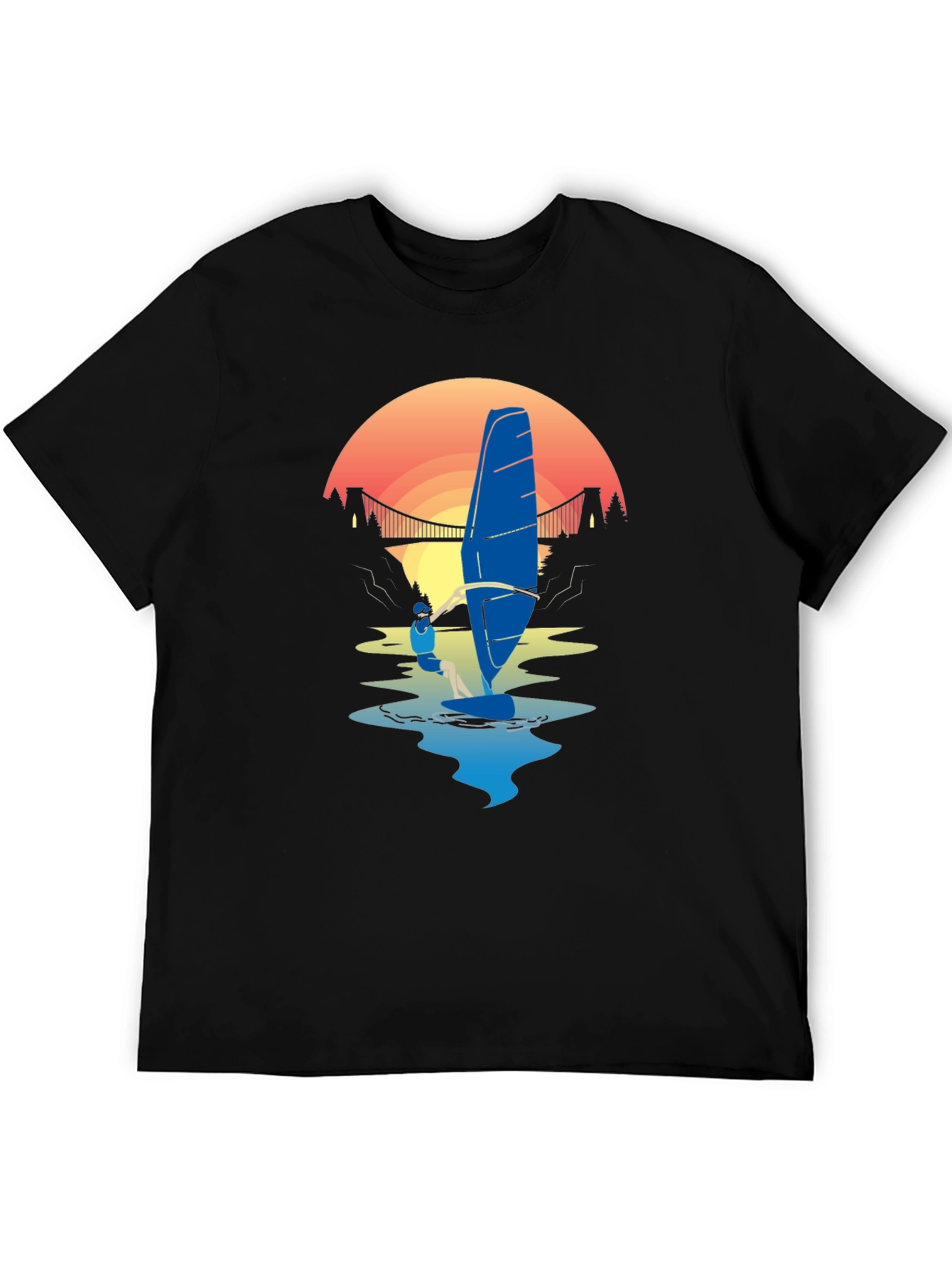 Windsurfer Sunset T-Shirt - Black Graphic Tee