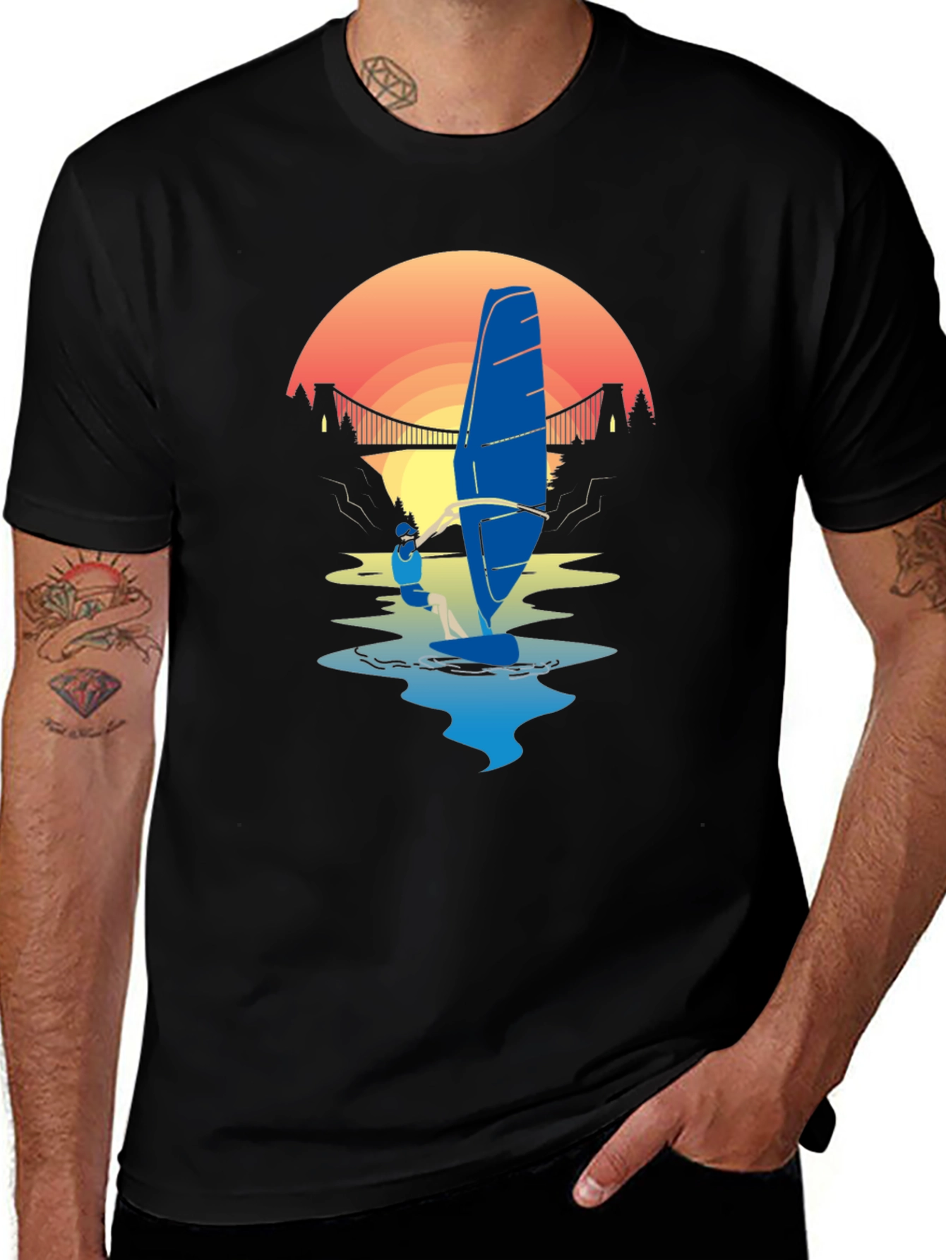 Windsurfer Sunset T-Shirt - Black Graphic Tee
