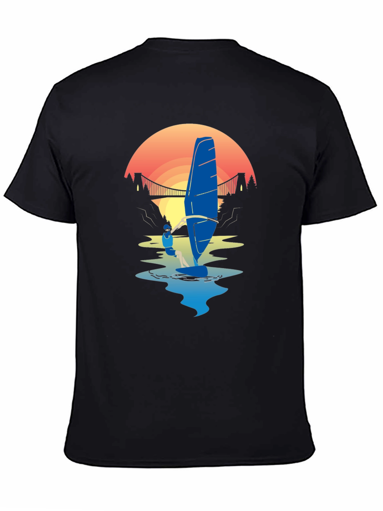 Windsurfer Sunset T-Shirt - Black Graphic Tee