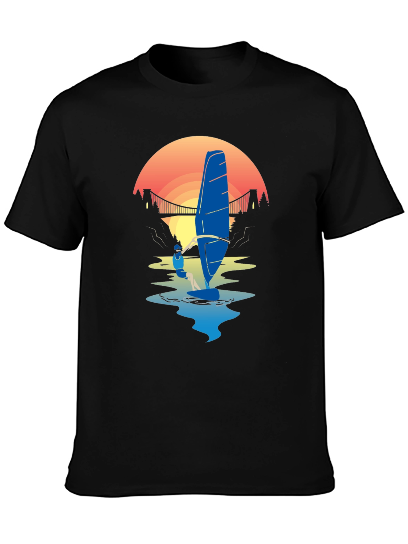 Windsurfer Sunset T-Shirt - Black Graphic Tee