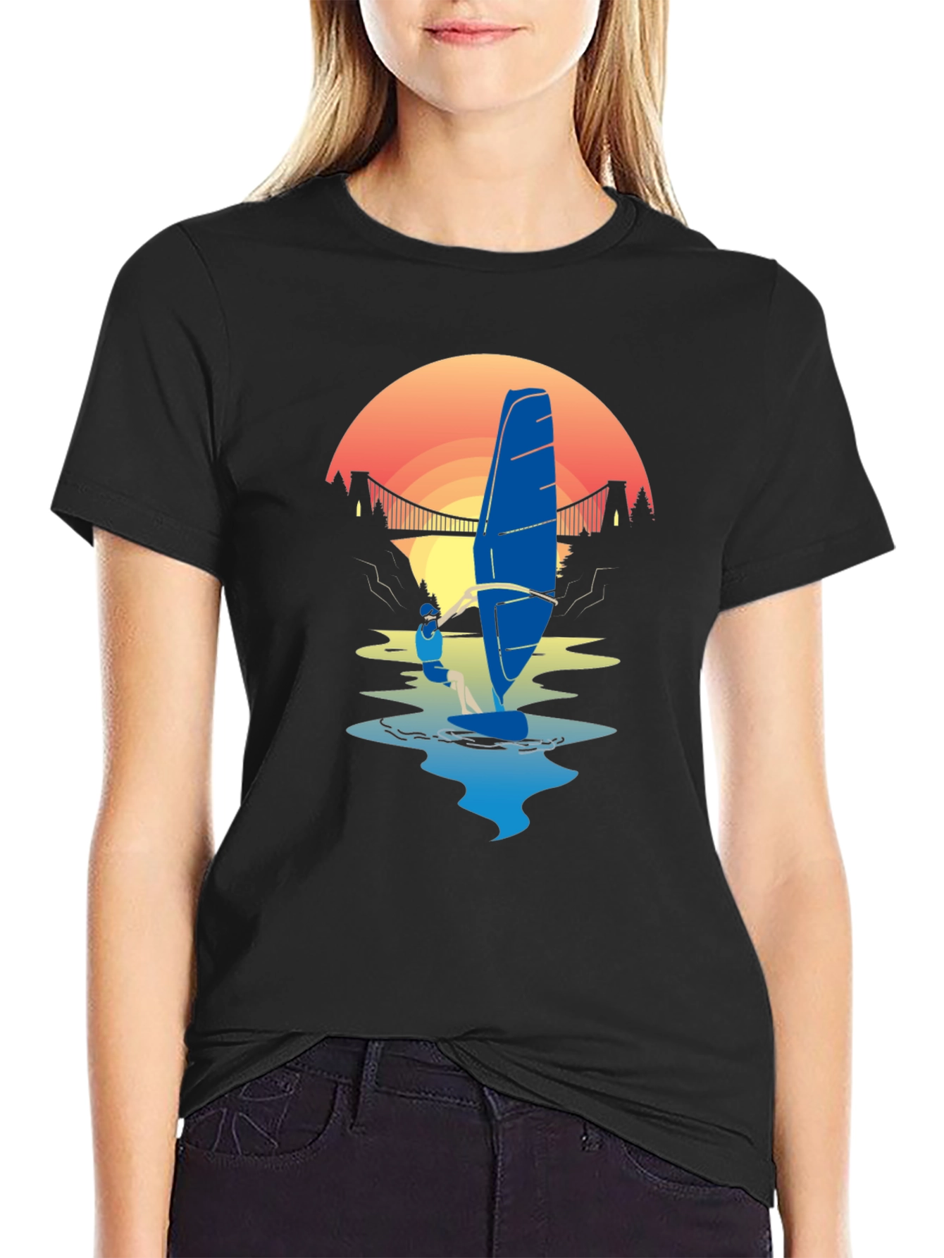 Windsurfer Sunset T-Shirt - Black Graphic Tee