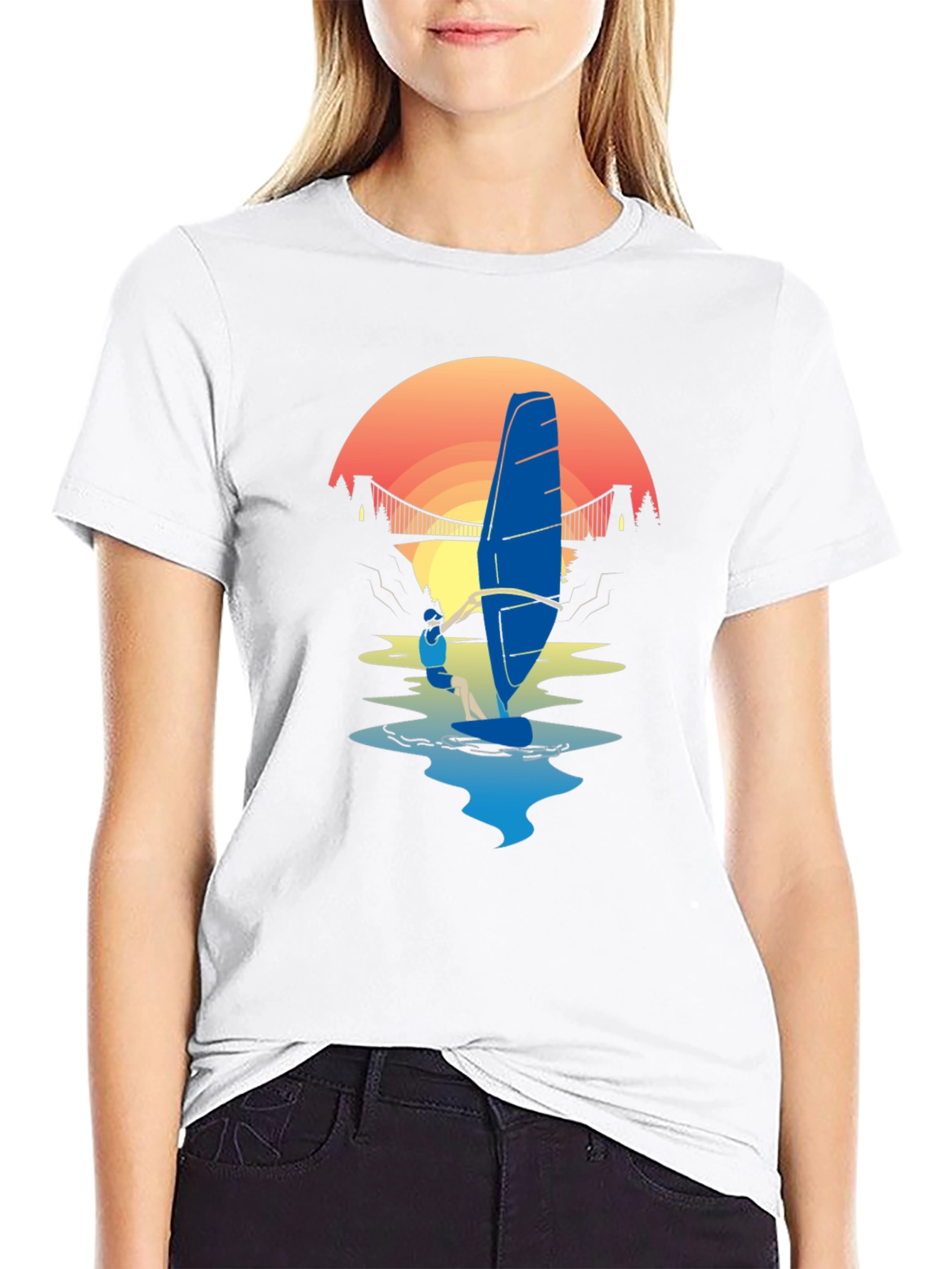 Windsurfer Sunset T-Shirt - Black Graphic Tee