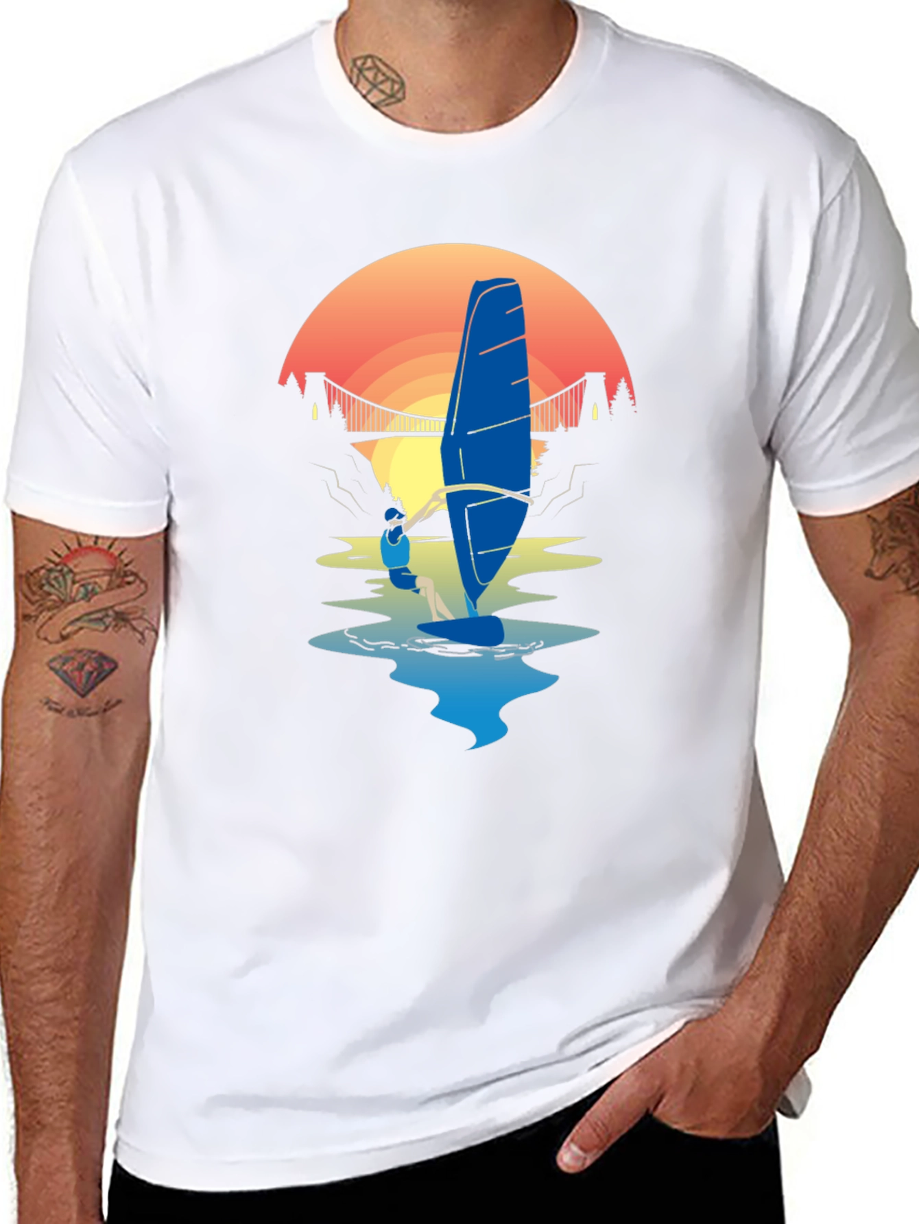 Windsurfer Sunset T-Shirt - Black Graphic Tee