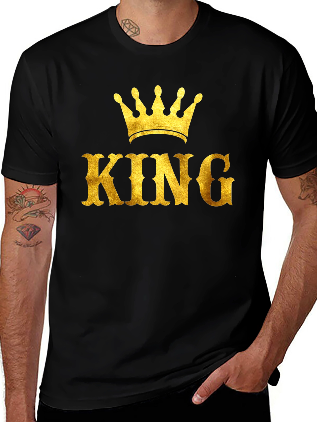 King Crown Gold Print Black T-Shirt