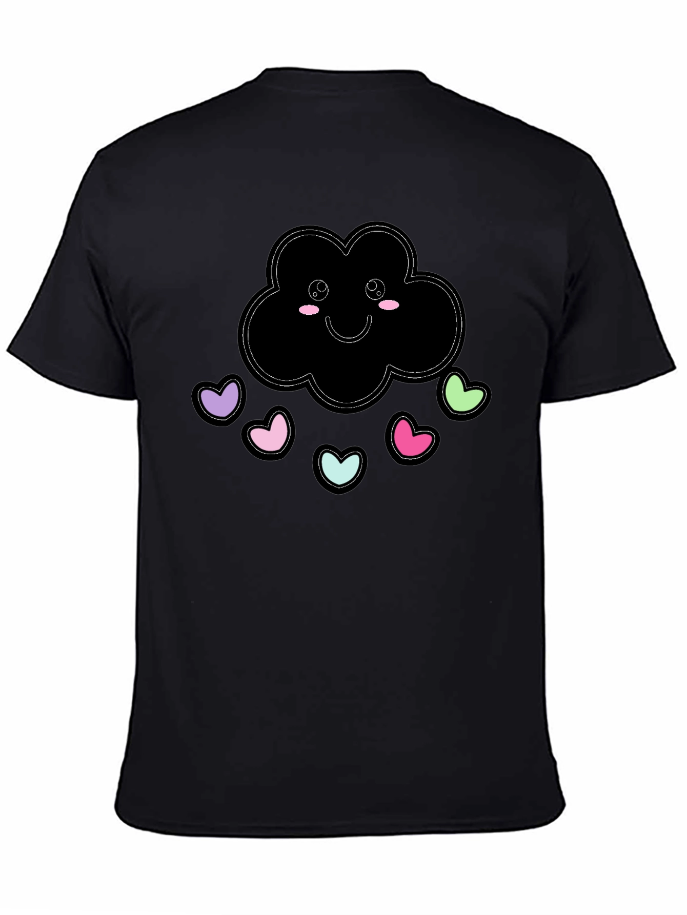 Cute Cloud Heart Rain Black T-Shirt