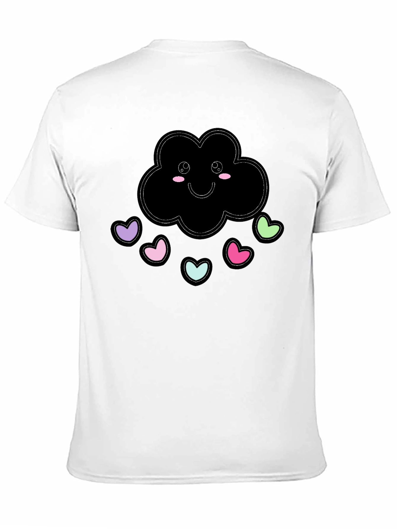 Cute Cloud Heart Rain Black T-Shirt
