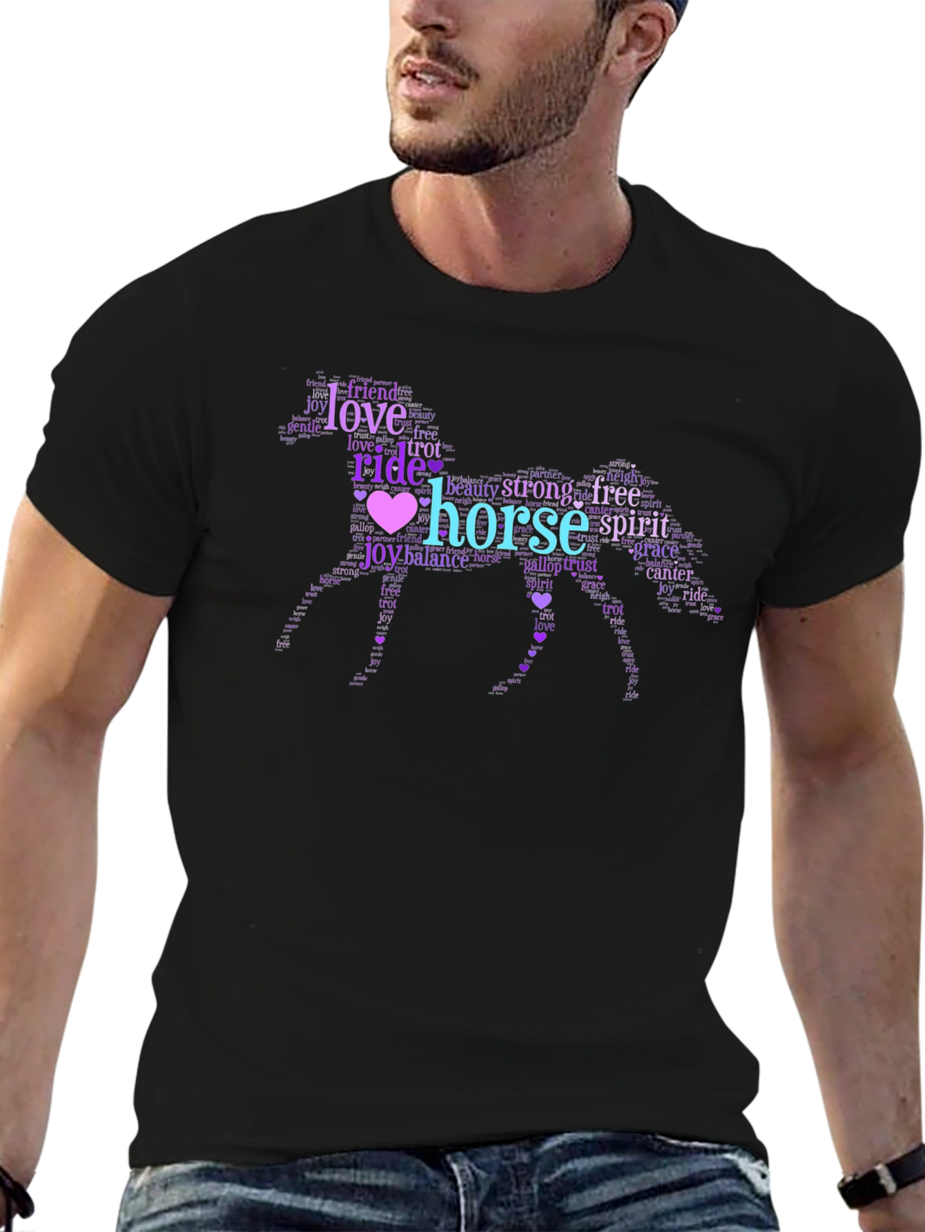 Horse Word Art Black Graphic Tee