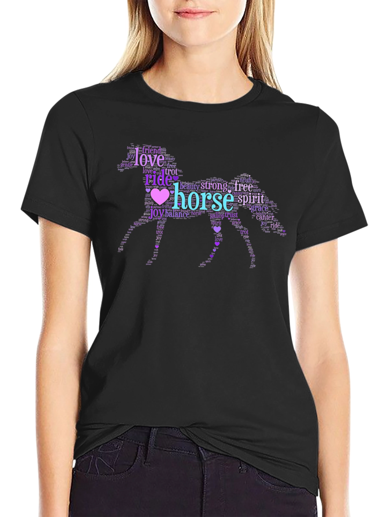 Horse Word Art Black Graphic Tee