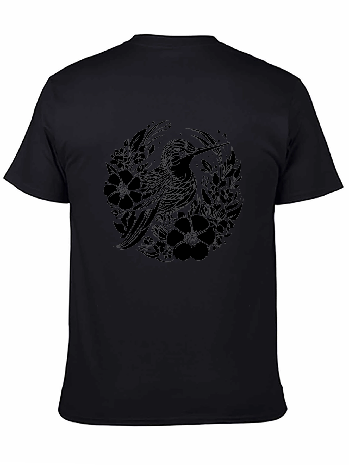 Hummingbird Floral Graphic T-Shirt - Black