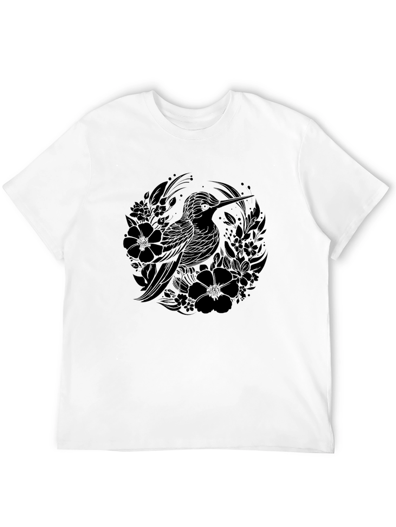 Hummingbird Floral Graphic T-Shirt - Black