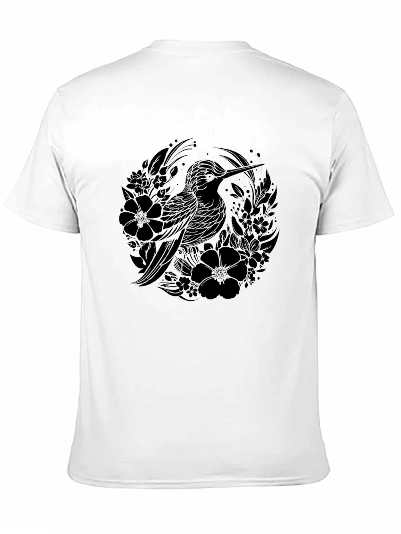 Hummingbird Floral Graphic T-Shirt - Black