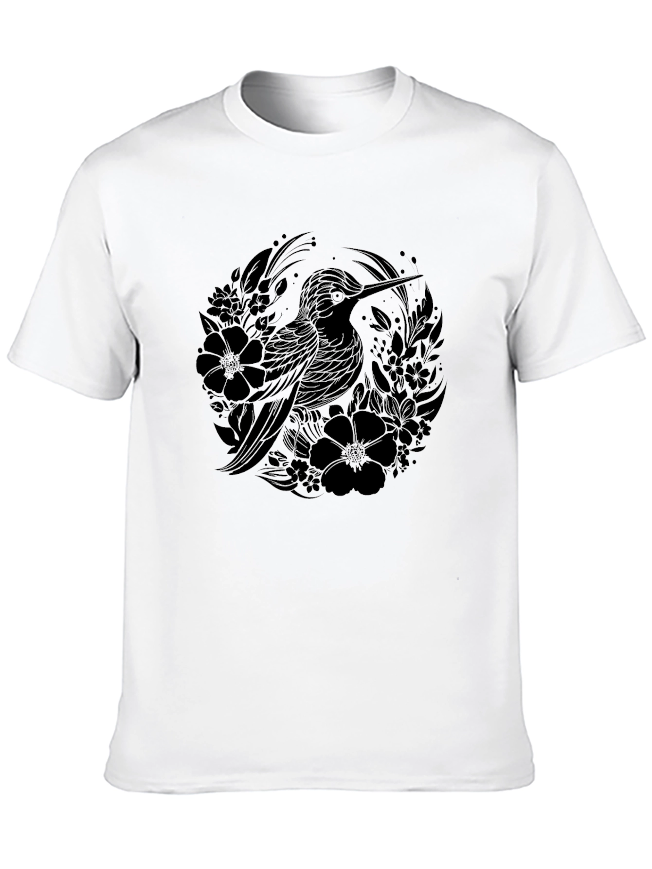 Hummingbird Floral Graphic T-Shirt - Black