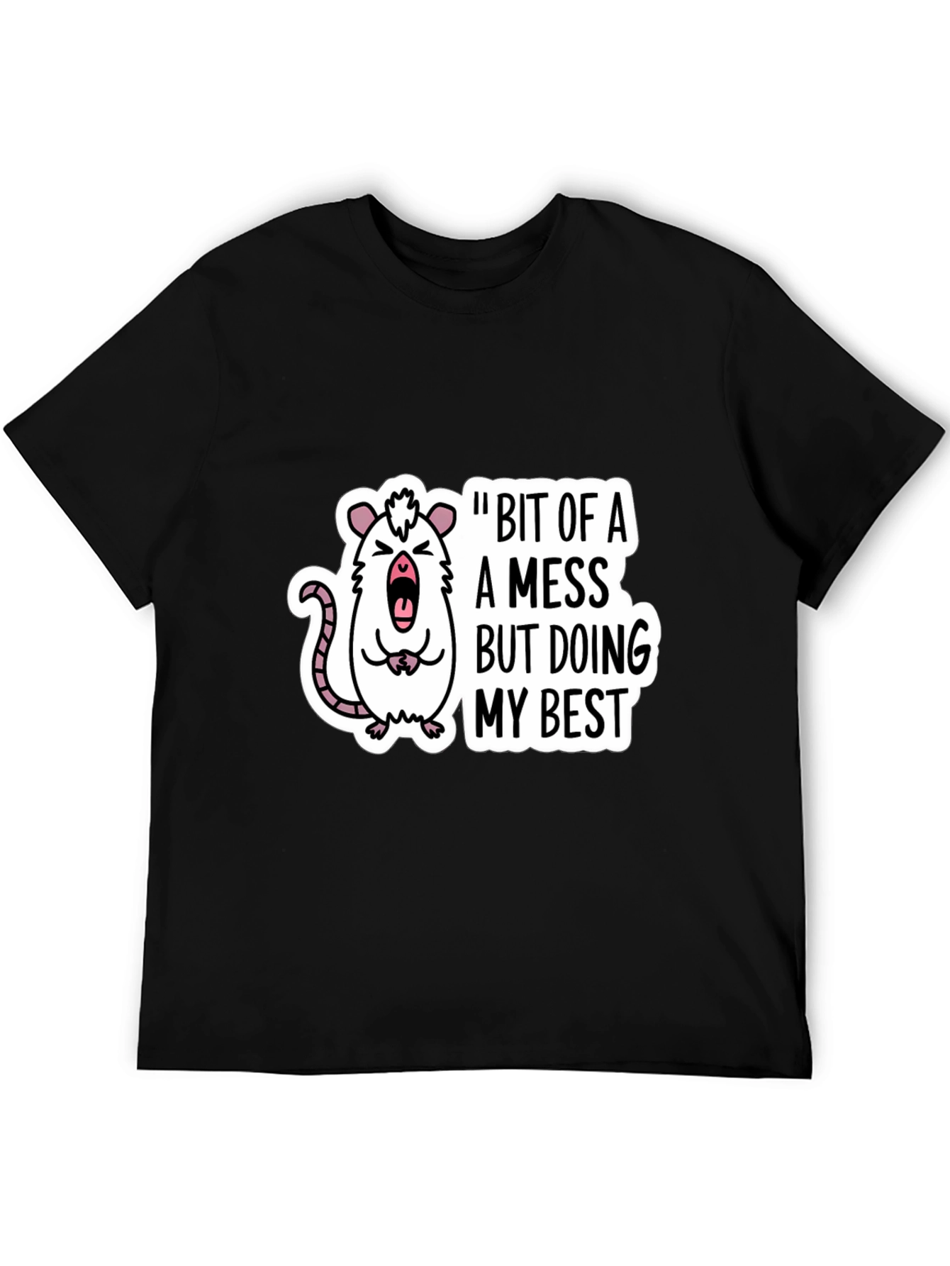 Funny Rat Bit of a Mess Black T-Shirt