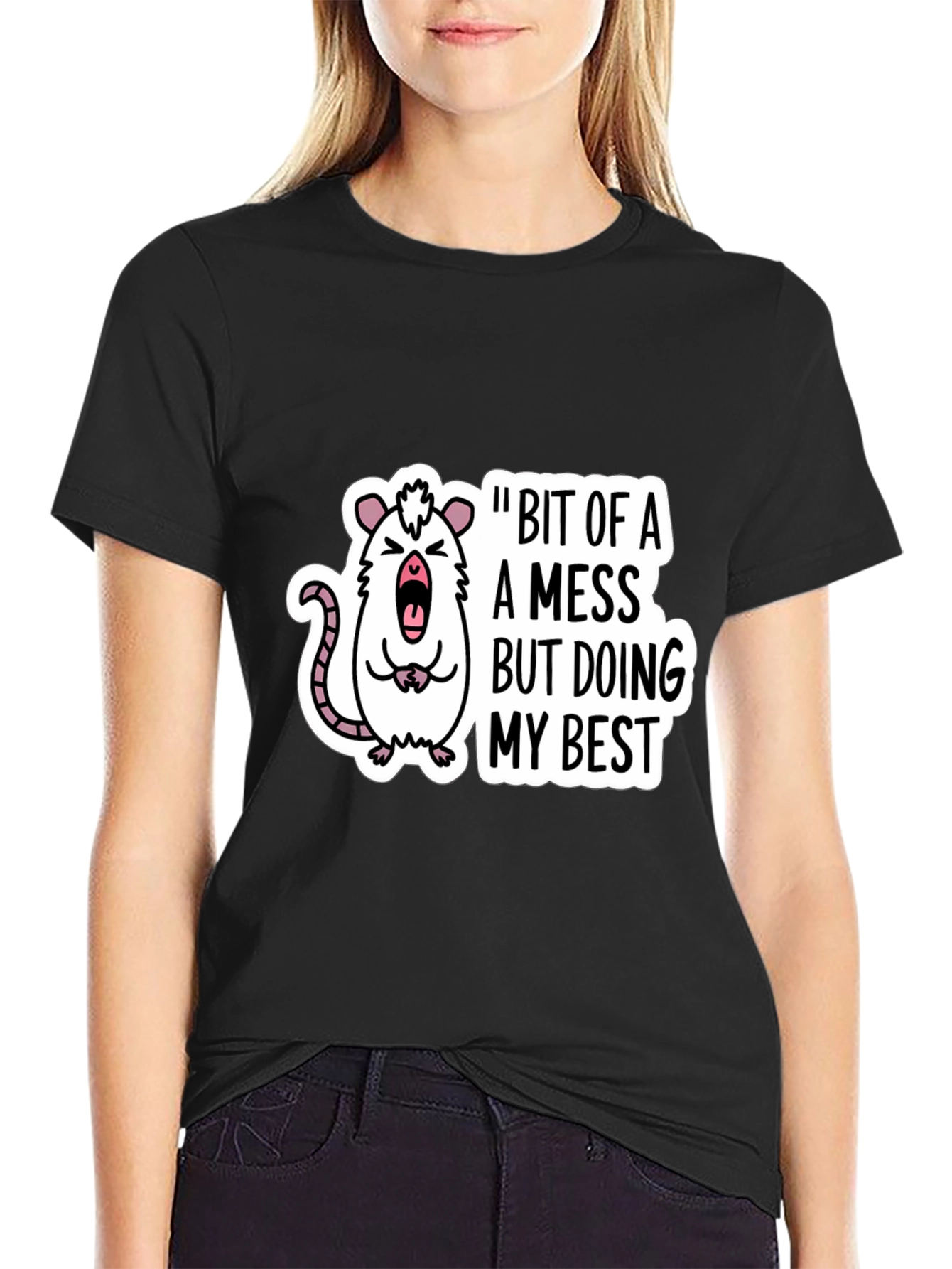 Funny Rat Bit of a Mess Black T-Shirt