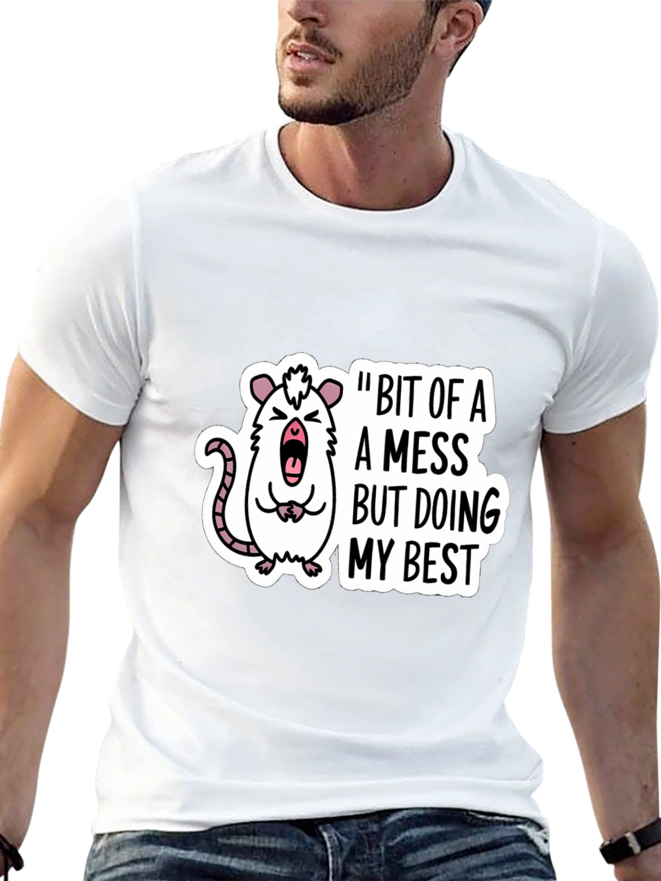 Funny Rat Bit of a Mess Black T-Shirt