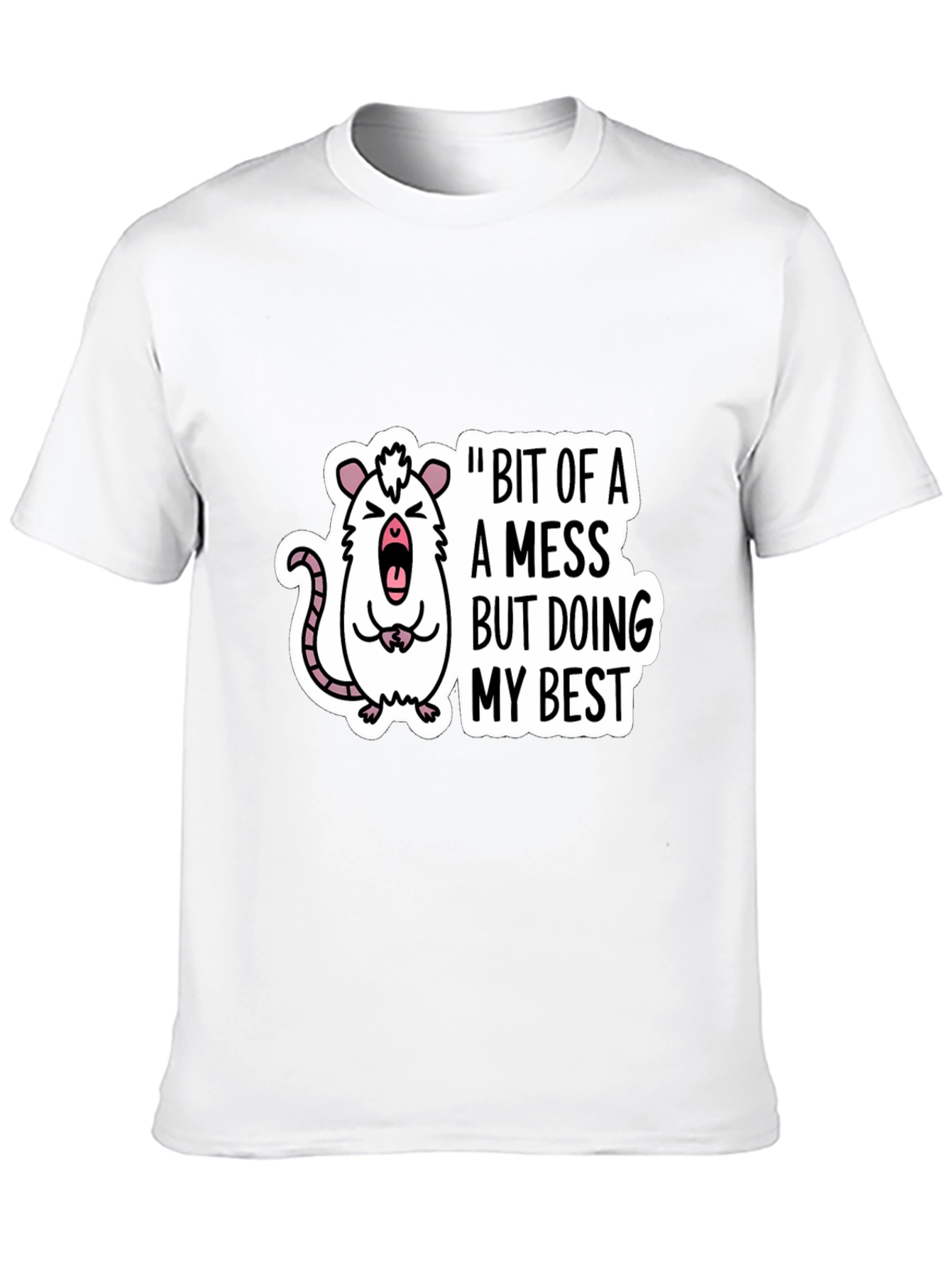 Funny Rat Bit of a Mess Black T-Shirt