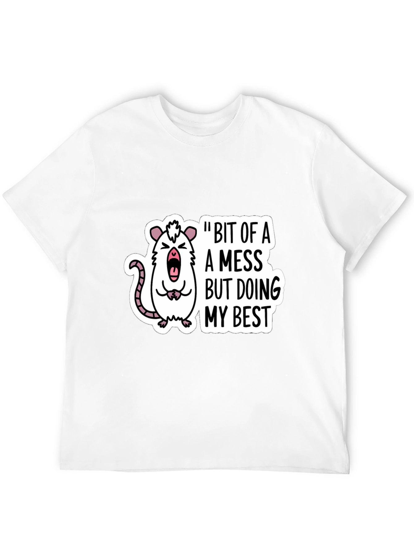 Funny Rat Bit of a Mess Black T-Shirt