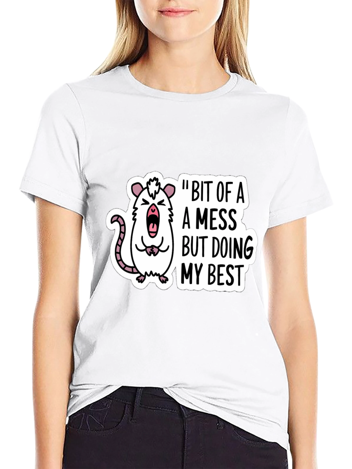 Funny Rat Bit of a Mess Black T-Shirt