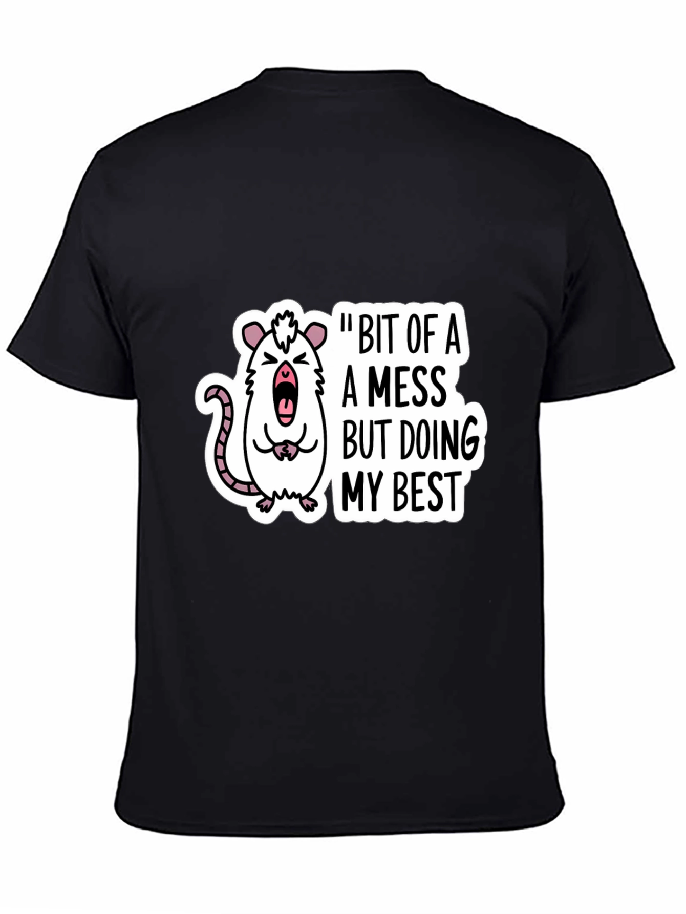 Funny Rat Bit of a Mess Black T-Shirt
