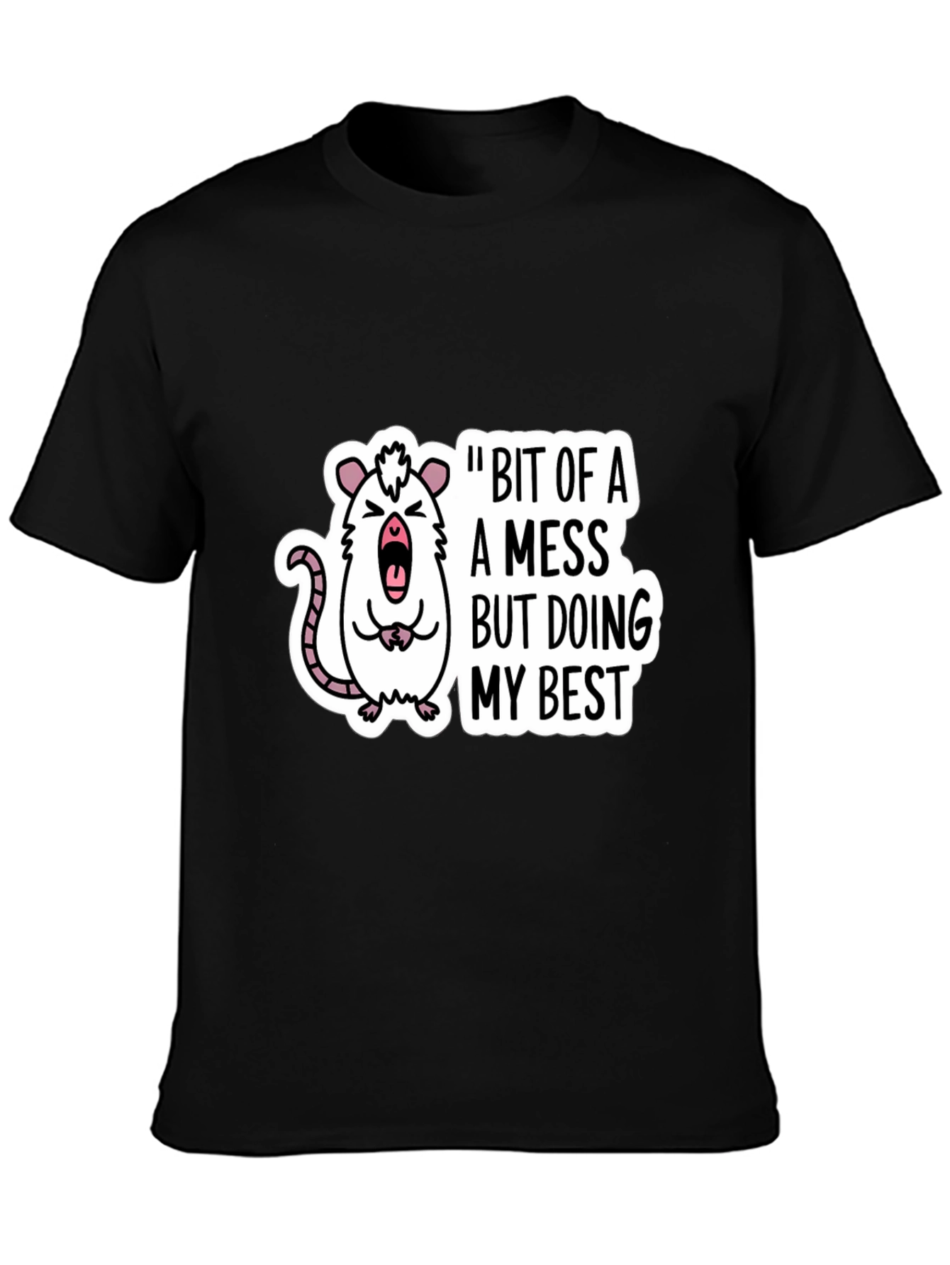 Funny Rat Bit of a Mess Black T-Shirt